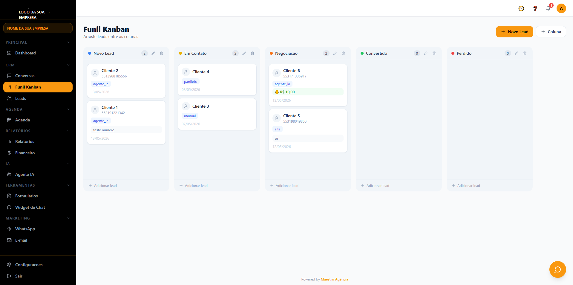 Interface Maestro CRM